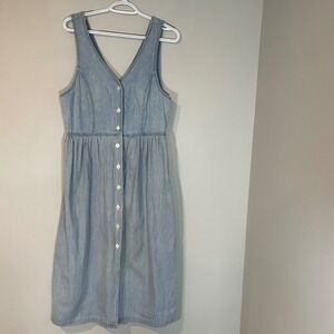 Truly Yours Sport VTG Denim Striped Button Front Midi Dress Pockets 10P  Cottage
